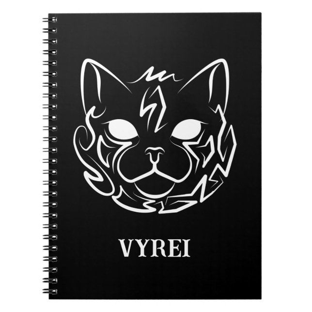 Caderno Espiral Gato Tribal Negro e Branco (Frente)
