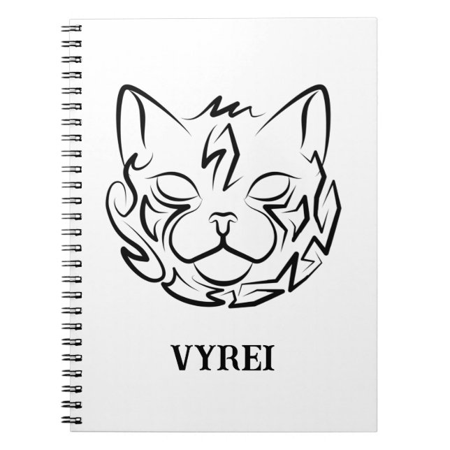 Caderno Espiral Gato Tribal Negro e Branco (Frente)