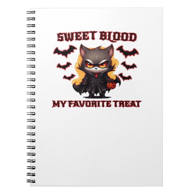 Caderno Espiral Gato-Vampiro Raiva Cravatura Sangue Doce do Hallow (Frente)