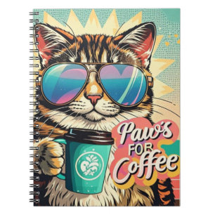 Caderno Espiral Gato vestindo óculos de sol enormes com café