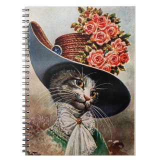 Caderno Espiral Gato Vitoriano com Bloco de Chapéu Floral