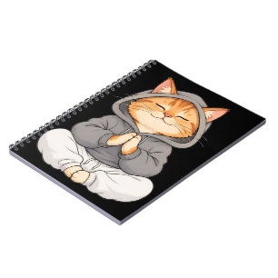Caderno Espiral Gato Zen com Capuz – Gato de Desenho Animado Fofo 