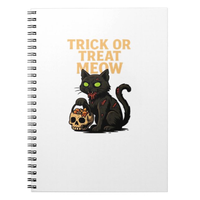 Caderno Espiral Gato Zombie - Design do Dia das Bruxas com Truque  (Frente)