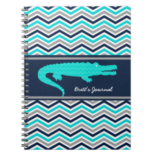 Caderno Espiral Gator Azul Aqua no Notebook Personalizado Chevron