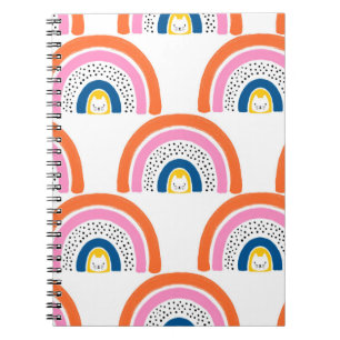 Caderno Espiral Gatos arco-íris padrão infantil contínuo. Desenho
