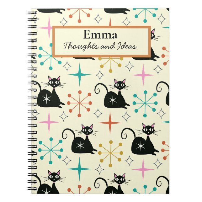 Caderno Espiral Gatos Atômicos de Meados do Século com Explosões E (Frente)