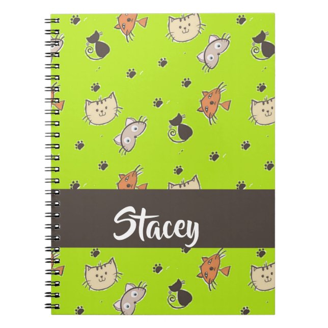 Caderno Espiral Gatos bonitos em verde (Frente)