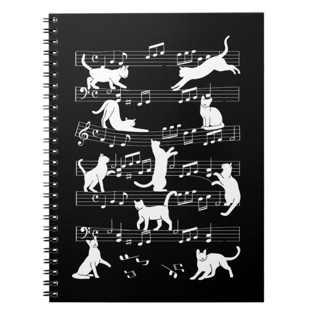 Caderno Espiral Gatos Brincadinhos Engraçado Músico Gato Humor (Frente)