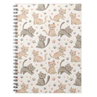 Caderno Espiral Gatos brincalhões e marcas de patas - Padrão de ga