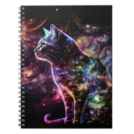 CADERNO ESPIRAL GATOS CELESTIAIS COLORIDOS NO ESPAÇO