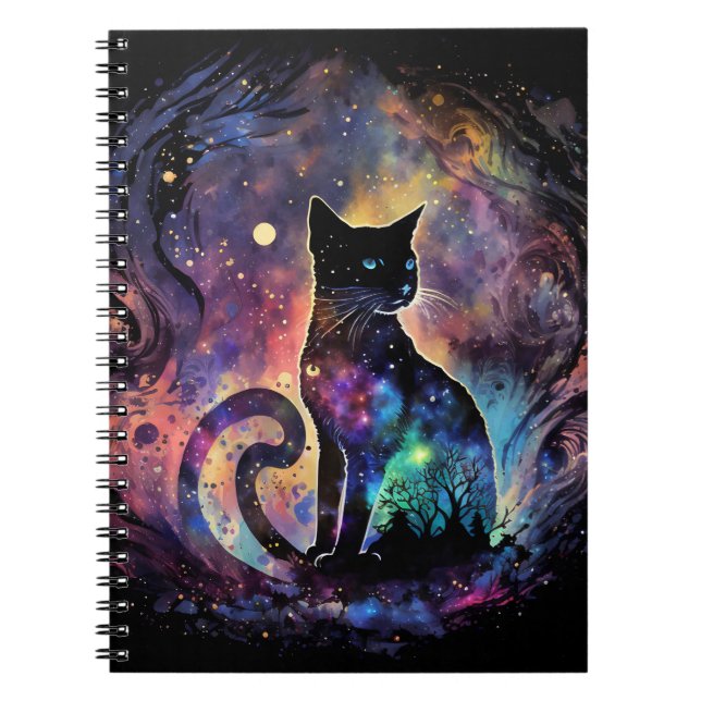 CADERNO ESPIRAL GATOS CELESTIAIS COLORIDOS NO ESPAÇO (Frente)