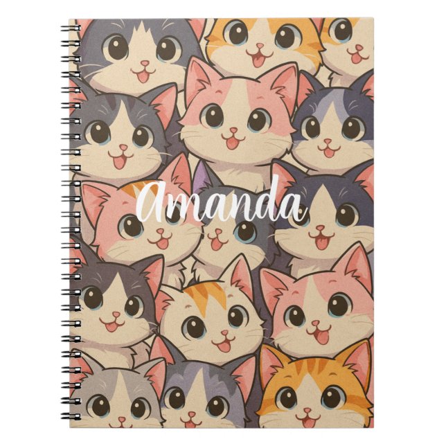 Caderno Espiral Gatos com nome personalizado (Frente)