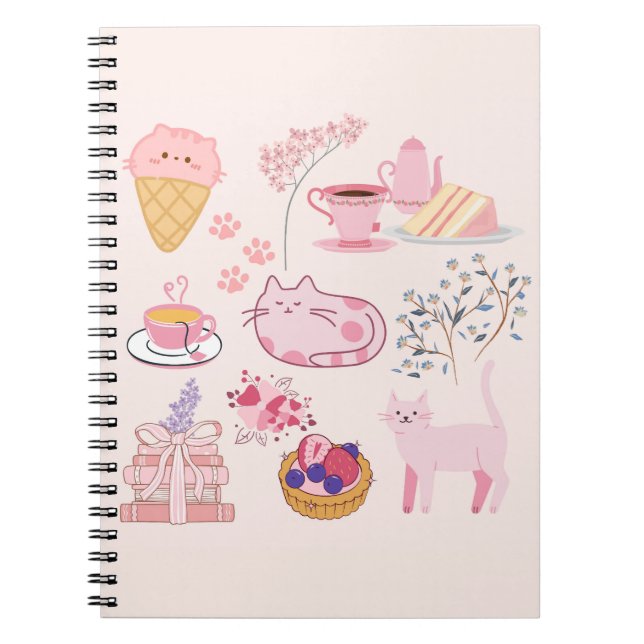 Caderno Espiral Gatos Cor-de-Rosa (Frente)