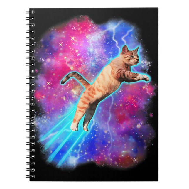 Caderno Espiral Gatos Cósmicos Engraçados Espaço Exterior Kit de G (Frente)