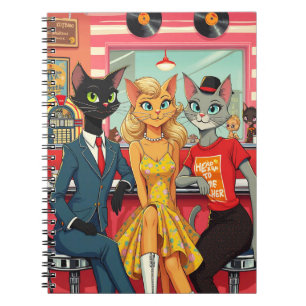 Caderno Espiral Gatos de adolescente de meio século em um restaura