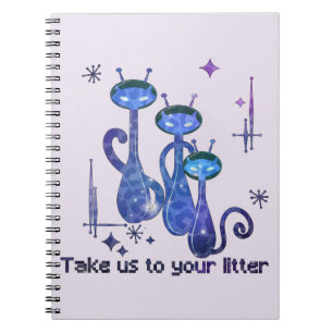 Caderno Espiral Gatos de Alienígena engraçados   Leva-Nos Ao Litro