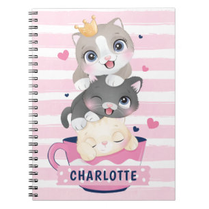 Caderno Espiral Gatos de Cartoon Cachorros Rosa Rasgados