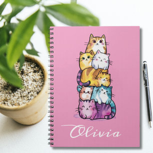 Caderno Espiral Gatos de Cores de Água Cuta Personalizados, Minima