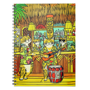 Caderno Espiral Gatos de Férias em uma Ilha em um Bar Tiki