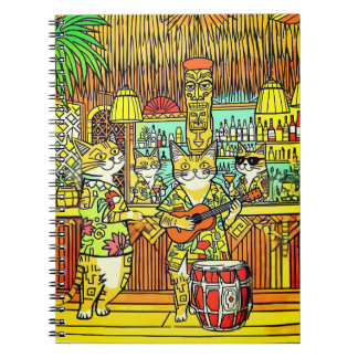 Caderno Espiral Gatos de Férias em uma Ilha em um Bar Tiki
