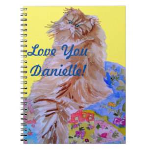 Caderno Espiral Gatos de Gato Fluffy Amarelo Nome das raparigas No