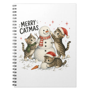 Caderno Espiral Gatos de Natal Construindo Boneco de Neve