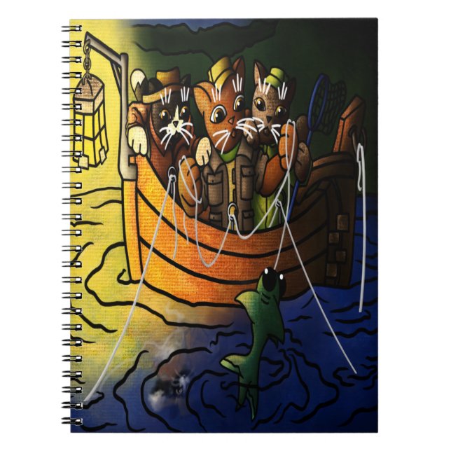 Caderno Espiral Gatos De Pesca Noturna (Frente)