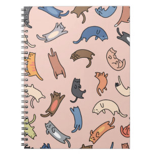 Caderno Espiral Gatos de rabisco sem costura, ilustração