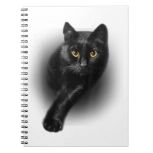 Caderno Espiral Gatos de T-Shirt de Olhos Amarelos de Gato Negro