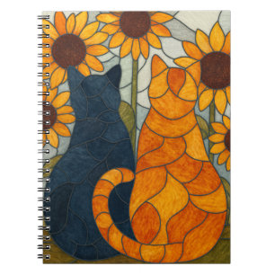 Caderno Espiral Gatos de Vidro Colorido e Design de Arte de Girass
