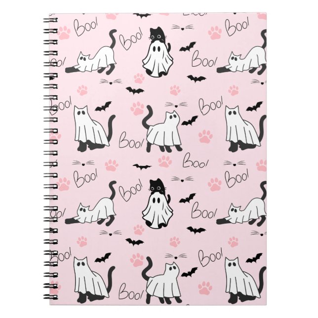 Caderno Espiral Gatos Fantasmas Fofos Halloween (Frente)