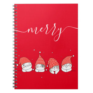 Caderno Espiral Gatos Festivos Cutâneos Kawaii, Cujo Fundo É Verme