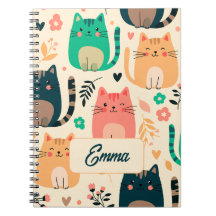 Gatos Fofos e Padrão Floral Monograma Personalizad