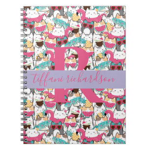 Caderno Espiral Gatos Gatinhos Gatinhos Gafanhotos de Verão Kawaii