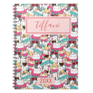 Caderno Espiral Gatos Gatinhos Gatinhos Gafanhotos de Verão Kawaii