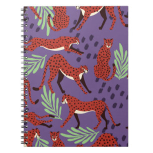 Caderno Espiral Gatos grandes exóticos, padrão de plantas tropicai