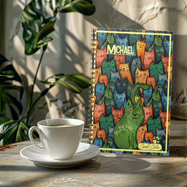 Caderno Espiral Gatos Legais Padrão Colorido (Cool Cats Colorful Pattern Notebook)