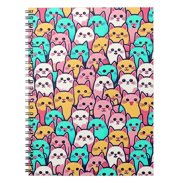 Caderno Espiral Gatos Minimalistas Reproduzíveis em Pastas Multico (Frente)