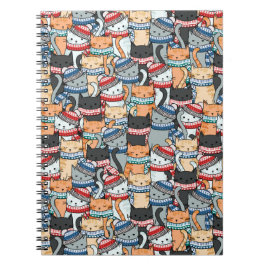 Caderno Espiral Gatos no padrão de escarpas e chapéus de inverno