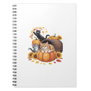 Caderno Espiral Gatos Outono Abóboras Dia de Ação de Graças Girass