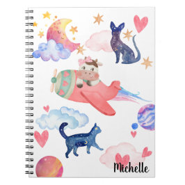 Caderno Espiral Gatos Personalizados Do Espaço De Vaca Gatos Da Lu