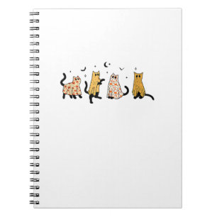Caderno Espiral Gatos Pretos Engraçados Fantasmas Padrão Halloween
