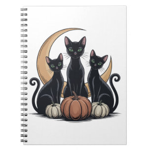 Caderno Espiral Gatos Pretos Whimsigothia Abóbora Lua Halloween