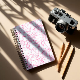 Caderno Espiral Gatos Rabiscados Rosa Vibrante – padrão moderno e 