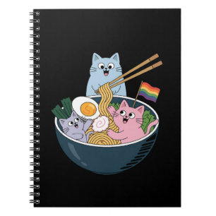 Caderno Espiral Gatos Ramen Arco-íris LGBTQ Gay Lésbica Orgulho Al