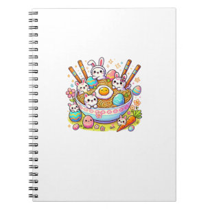 Caderno Espiral Gatos Ramen de Páscoa Fofos Anime Feliz Dia de Pás