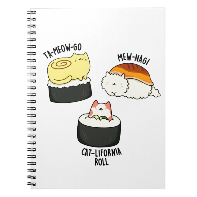 Caderno Espiral Gatos Sushi Piada de Sushi Engraçada  (Frente)