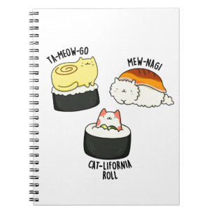 Caderno Espiral Gatos Sushi Piada Divertida de Sushi 
