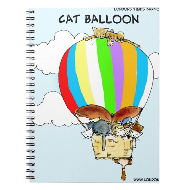 Caderno Espiral Gatos Voadores Desenho Animado Divertido (Frente)