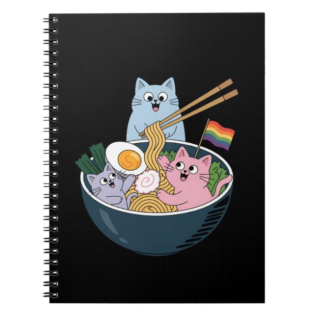 Caderno Espiral Gats Ramen Rainbow LGBTQ Gay Orgulho Lésbica Ally (Frente)